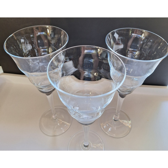 Rippled Optic Clear Pulled Stem Set of 3 Water Wine Goblets 8 1/2" - Picture 3 of 4